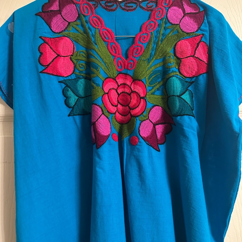Embroidered Blue Floral Women's Top